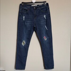 !it Helena High Rise Skinny Ankle Distressed Patched Blue Denim Jeans, size 14